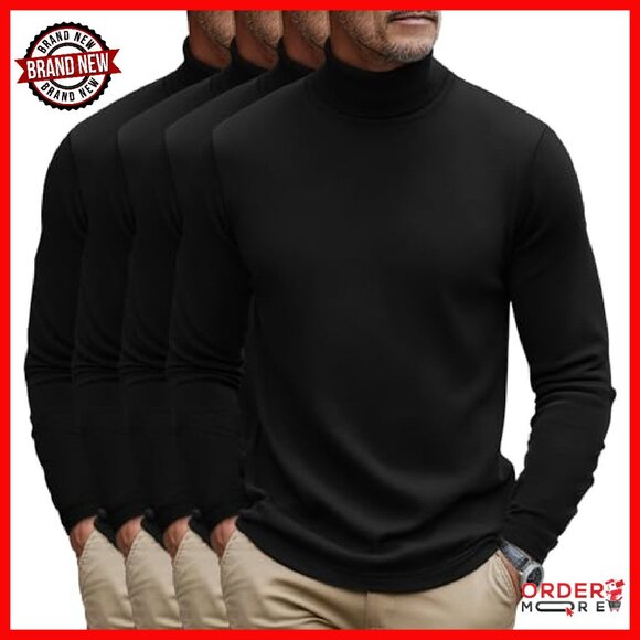 Men's Slim Fit Turtleneck Sweaters 4 Pack Thermal Base Layer Long Sleeve - Picture 2 of 8
